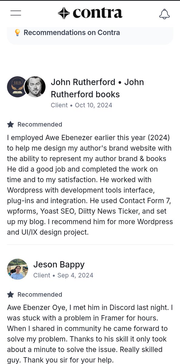 aweebenezerpro's tweet image. And then, unto the next achievement. Building my portfolio on @contra gradually.

#framer #contra #framer_expert