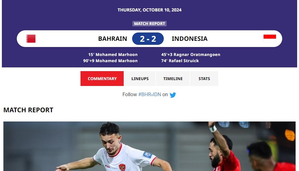 Akun resmi timnas Bahrain menulis gol balasan terjadi pada menit 90+6. Situs resmi AFC: 90+9. 

Sakit jiwa.