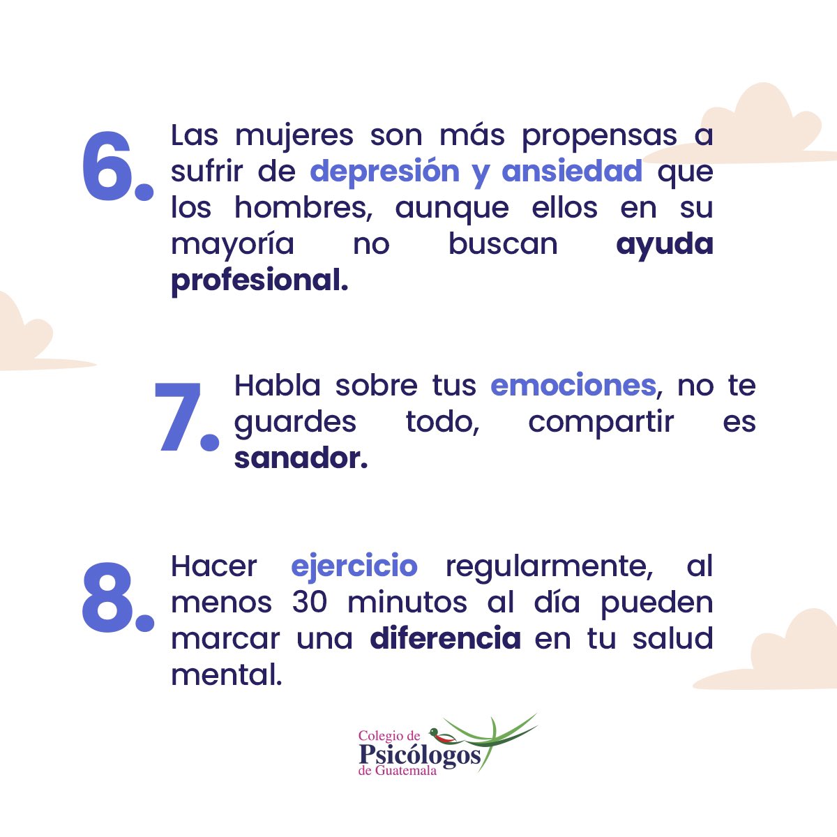 ColPsicologosGT's tweet photo. 10 datos sobre la salud mental 🤓 https://t.co/cuP6wBkGTN