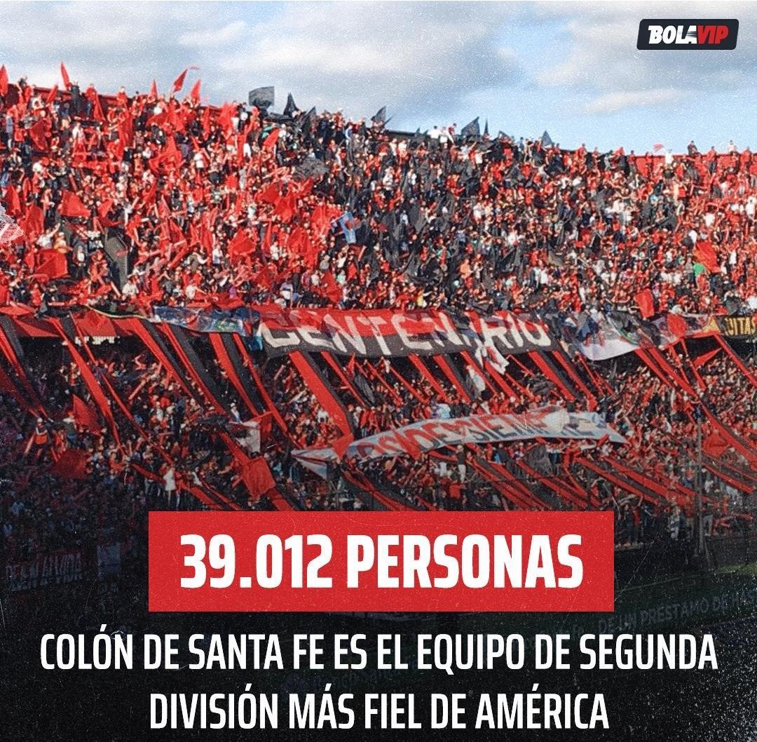 #Colón es el equipo con más convocatoria del continente sudamericano en Segunda División.
Por encima de clubes de Brasil, México, Italia, España y Francia. Está noveno en el mundo, con un promedio de 39 mil espectadores por juego. Datos de la grandeza del pueblo Sabalero. 👏🏼👏🏼👏🏼