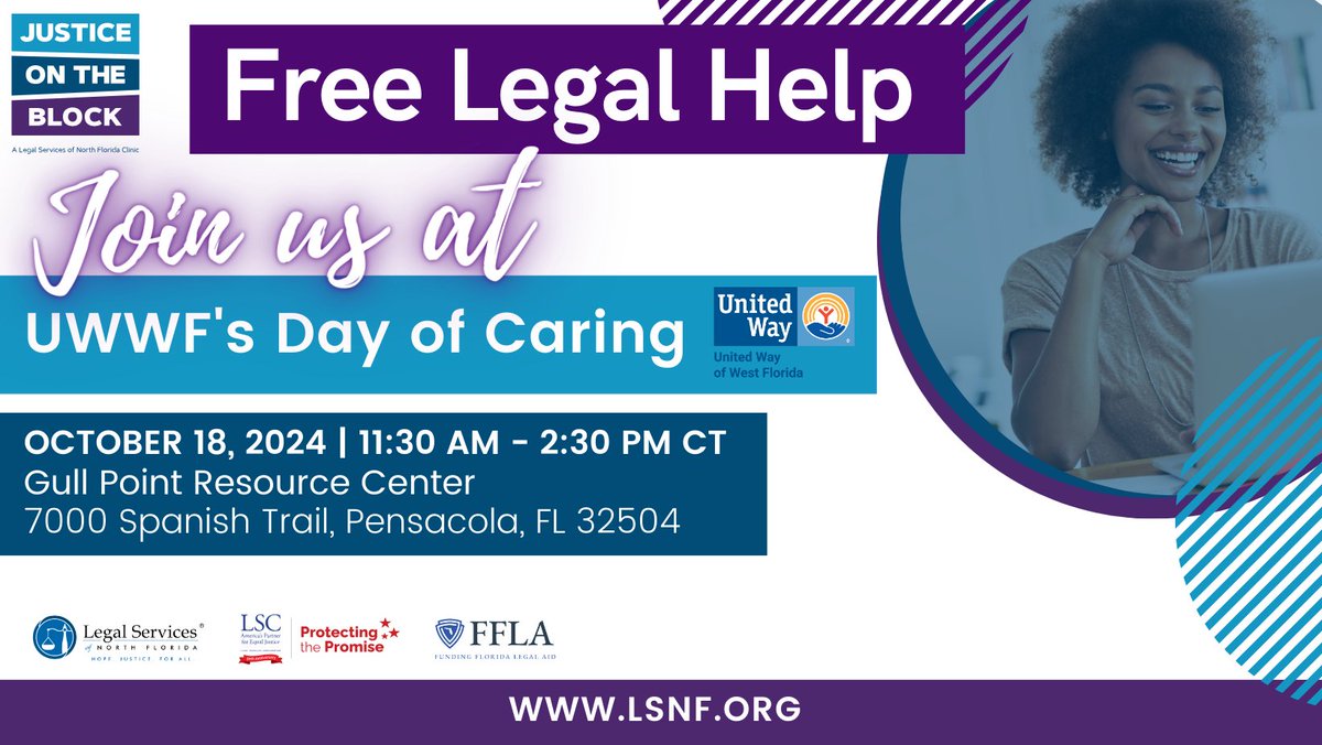 ESCAMBIA COUNTY RESIDENTS 📢 

LSNF has partnered with <a href="/UWWFL/">United Way of West Florida</a>'s Day of Caring 🤝 LSNF will be providing FREE legal help on October 18th from 11:30 AM - 2:30 PM at Gull Point Resource Center ⚖️ 🌟 

For more info ➡️ facebook.com/share/5FbvXtKz…