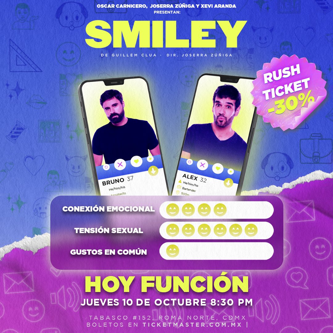 ¿Qué sucede cuando dos mundos completamente opuestos se encuentran gracias a la magia del hilo rojo?💖 

Aprovecha el rush ticket con 30% de descuento y descúbrelo hoy en #SMILEY 

🗓️Jueves, 8:30 pm 
🎟️Boletos en taquilla o en shops.ticketmasterpartners.com/smileyprom30