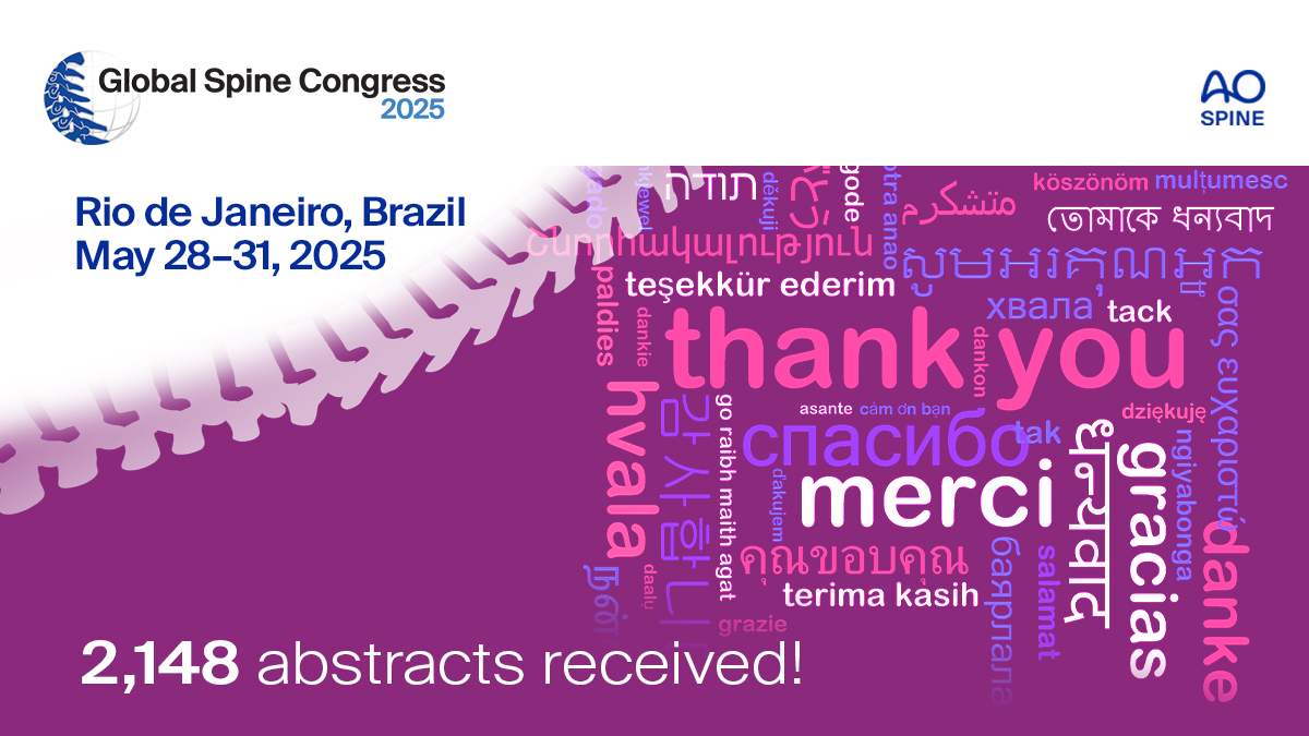 AOSpine's tweet image. A big thank you to all our abstract submitters! 

We are amazed by the more than 2,100 abstracts we received for #GSCRio.

Click here for more information: brnw.ch/21wNEvt

#abstractsubmissions #research #GSCRio #spinecare #spinesurgery