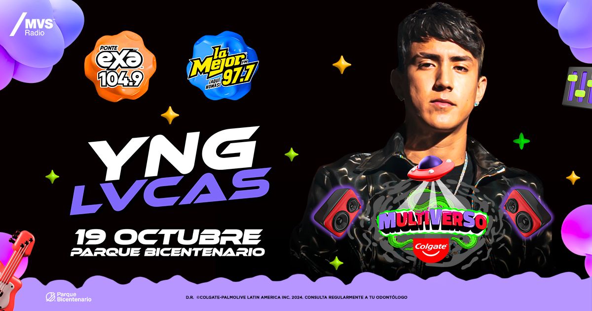 ExaFM's tweet photo. ¡Este 19 de Octubre llegará al #ColgateMultiverso el estilo de #YngLvcas 🤯⚡️🔥! Prenderá el escenario con sus éxitos 😎 ¿Estas listo para escucharlo? 💿😍🎙️ ¡Nos vemos en el 📍Parque Bicentenario! 👀 https://t.co/AYEgByRFzh