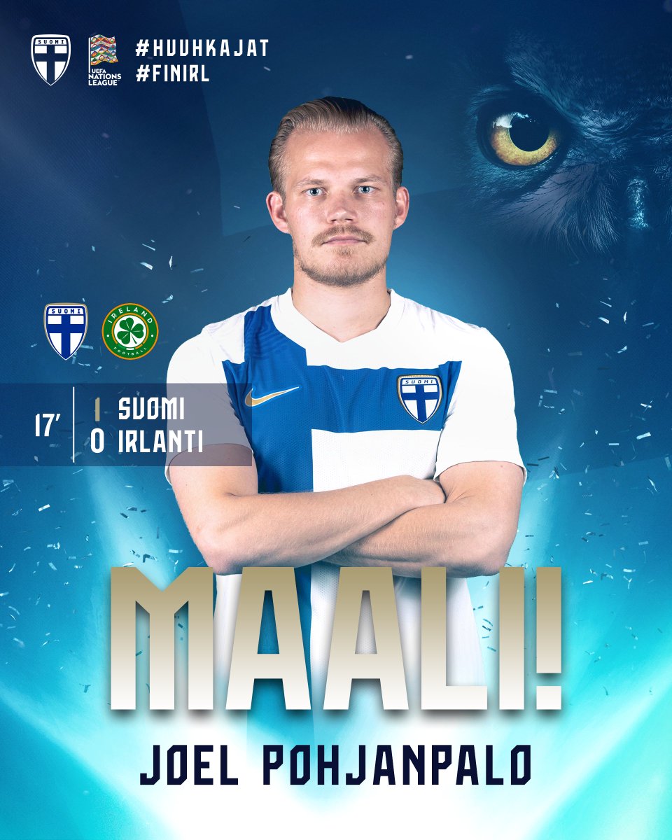 Huuhkajat (@huuhkajat) on Twitter photo JOLLLEEEE! 😍
Joel Pohjanpalo karkaa läpiajoon, viimeistelee varmasti ja räjäyttää Helsingin Olympiastadionin huutoon! Suomi johtaa! 🔥 #FINIRL #Huuhkajat JOLLLEEEE! 😍
Joel Pohjanpalo karkaa läpiajoon, viimeistelee varmasti ja räjäyttää Helsingin Olympiastadionin huutoon! Suomi johtaa! 🔥 #FINIRL #Huuhkajat