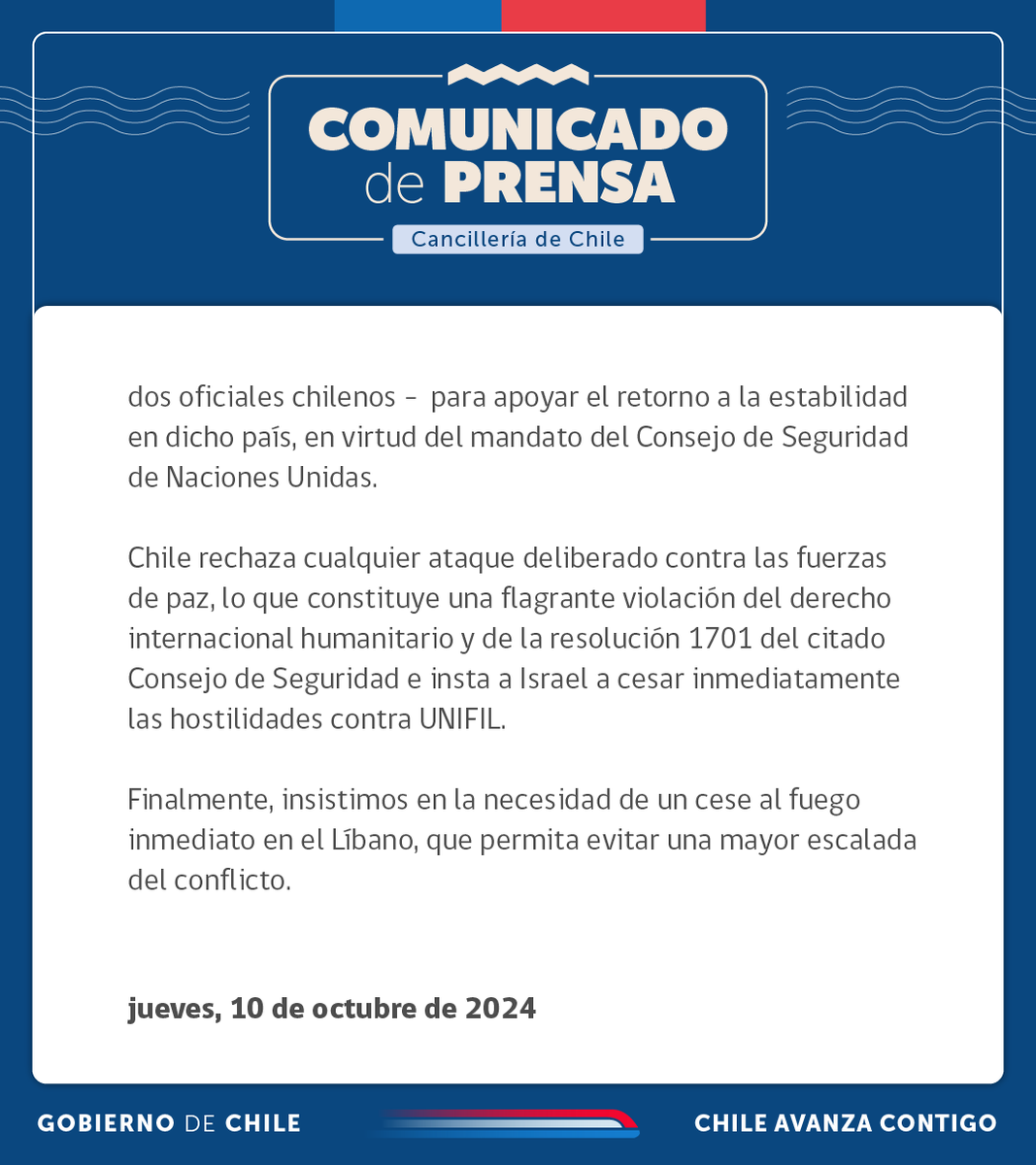 Minrel_Chile's tweet photo. Comunicado de prensa https://t.co/5MNzKNMsaW
