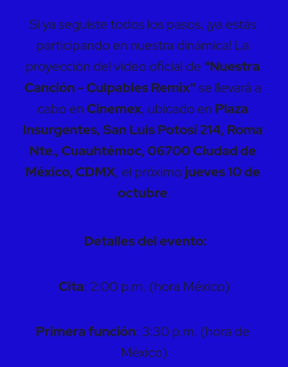 Pantojitas que viven en la CDMX recuerden que hoy a las 2 es el evento en la siguiente dirección 👇🏻👇🏻

(Recuerden llevar captura de su registro y de que preguardaron la canción)
