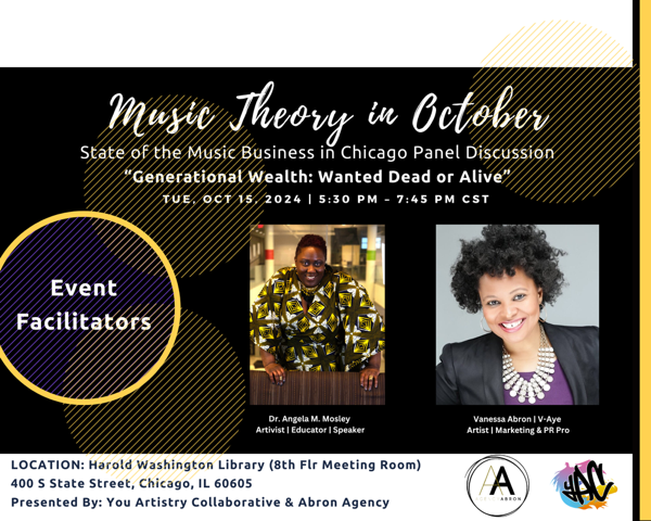 AgencyAbron's tweet photo. Can Black artists build generational wealth through their craft? Join me &amp; other creatives on 10/15 at the Harold Washington Library for a panel discussion exploring this question! #SupportBlackArt #Chicago https://t.co/5lAl7Thhdy https://t.co/2SdMnRVd3n