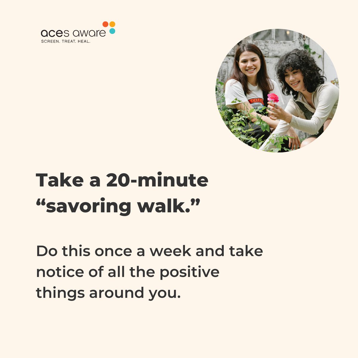 This #WorldMentalHealthDay, we’re highlighting an evidence-based strategy that can improve health and well-being: Practicing gratitude.

Consider how to incorporate one of the following three strategies into your monthly routine.

Find more resources at acesaware.org/managestress/m….