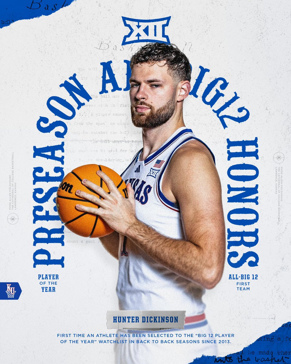 KUHoops's tweet photo. 2x Preseason Player of the Year: Hunter Dickinson 🔥

#RockChalk x @H_Dickinson24 https://t.co/ONHFk9KhOl