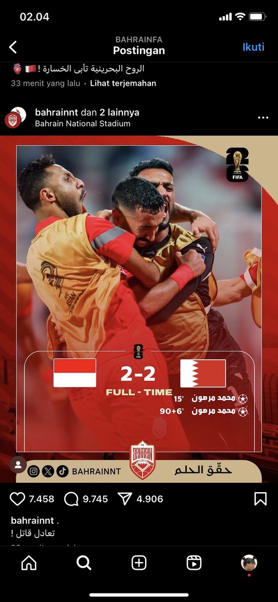 kangotip's tweet photo. iseng cek ig bahrain ternyata sampe di ganti gitu waktu nya wkwkwkwk harus nya 90+9 malah jadi 90+6 ekekek, emng dasar negara di gendong wasit, demi rebut 1 point dari king indo sampe segitunya #Timnas #TimnasIndonesia https://t.co/XPEMhCWrBC