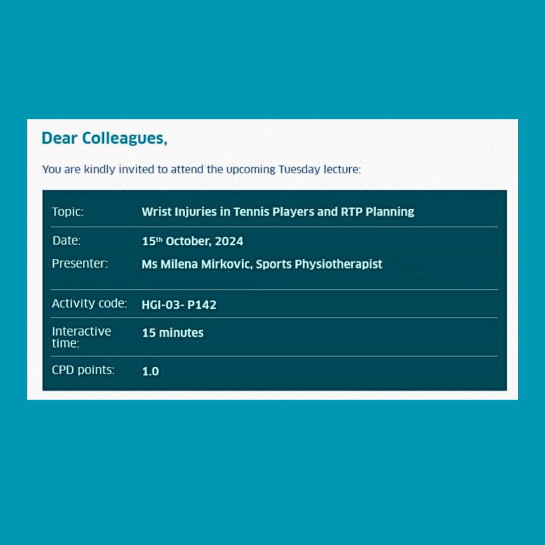 Milena Mirkovic (@physiomilly) on Twitter photo Excited to be delivering a lecture on wrist injury management in tennis, to the staff at <a href="/Aspetar/">Aspetar سبيتار</a> Hospital 🎾🏥
#TennisPhysio #WristInjury #WristManagement #TennisPlayer #InjuryRecovery Excited to be delivering a lecture on wrist injury management in tennis, to the staff at <a href="/Aspetar/">Aspetar سبيتار</a> Hospital 🎾🏥
#TennisPhysio #WristInjury #WristManagement #TennisPlayer #InjuryRecovery