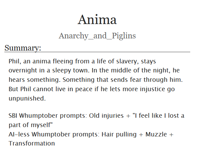 a_piglins's tweet photo. [Whumptober fic 18/20 - Anima]  

Alongside the current whumptober, I'm also chipping away at the last drabbles for last year lol

- Emeraldduo
- +Anima AU, hurt/comfort     
 - prompts: see screenshot 
- link in replies https://t.co/IV29GO4oVB