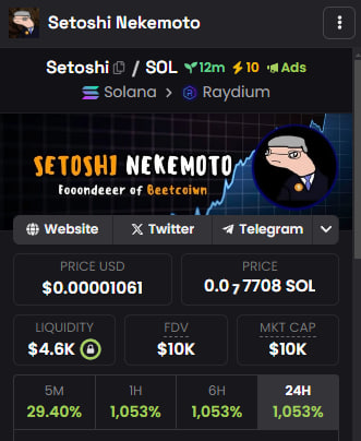 SetoshiOnSol's tweet photo. ADS live in dex
boost 10x
nice chart
MC 11k

Ca: CoT2g6Yq5WAYauwHAzUeNCo32GxYJahMQzwLd5zT5SYd
Chart: https://t.co/Vtrvs775ZS https://t.co/5lHiQiX3zu