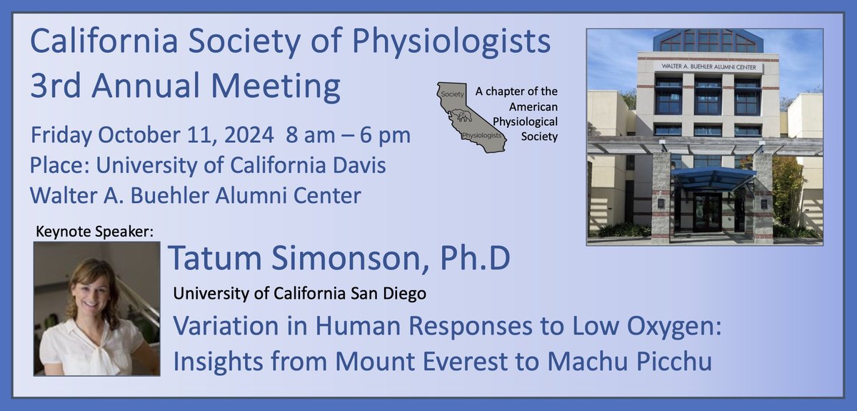 UC Davis Physiology (@ucd_physiology) on Twitter photo Happening tomorrow!—The 2024 California Society of Physiologists 3rd Annual Meeting. Registrants can look forward to an enriching day of presentations, discussions, and networking opportunities! Keynote speaker will be Tatum Simonson, Ph.D, from UCSD. <a href="/APSPhysiology/">American Physiological Society</a> <a href="/UCDavisMed/">UCDavisMedSchool</a> Happening tomorrow!—The 2024 California Society of Physiologists 3rd Annual Meeting. Registrants can look forward to an enriching day of presentations, discussions, and networking opportunities! Keynote speaker will be Tatum Simonson, Ph.D, from UCSD. <a href="/APSPhysiology/">American Physiological Society</a> <a href="/UCDavisMed/">UCDavisMedSchool</a>
