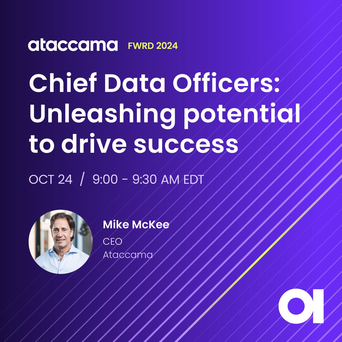ataccama's tweet image. 🔜 Ataccama #FWRD2024 is bringing you cutting-edge sessions! 

👋 Calling all #ChiefDataOfficers—this masterclass, led by Ataccama CEO Mike McKee, is for you. 

💎 #Data is transforming industries, but #CDOs often face roadblocks in achieving their vision. Join us on…