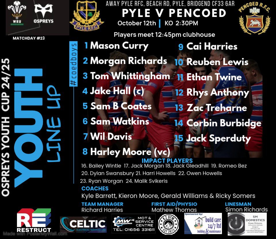 Pencoed youth team to play Pyle RFC youth this Saturday🔴⚪️🔵💪👍 #youthrugbyrising #pencoedrfc #coedboys