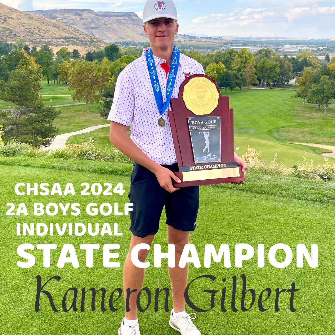 strasburgHSGolf's tweet photo. Congratulations to our Senior @KameronG888 earning the @CHSAA 2A Boys Golf Individual STATE CHAMPION!! Unbelievable performance Kam! #KamCanPlay #SHSGolf #ForeverIndian #RecruitmentOpen 
Insta: kamgolf_888 https://t.co/3bVbqYzlPT