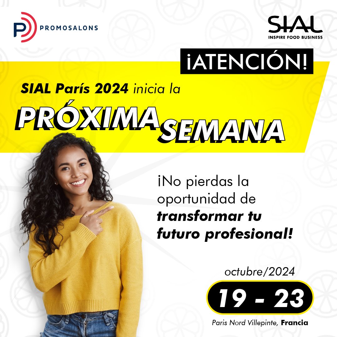 promosalons_col's tweet photo. 🍋 ¡SIAL Paris 2024 está a la vuelta de la esquina!

Descubre innovación, sabor y oportunidades en SIAL Paris 2024, la mayor feria internacional de alimentos, del 19 al 23 de octubre en Paris Nord Villepinte.

👉 Regístrate aquí https://t.co/AObGiLFiMx https://t.co/gBSR3h7Ozd