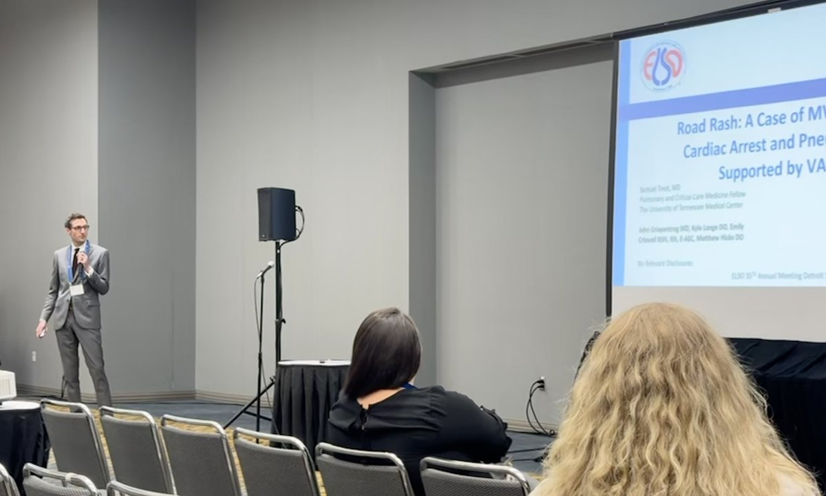 UTK_PCCM's tweet image. Our Chief Fellow, Dr Sam Treat and our ECMO team, presenting at the recent 35th ELSO @ELSOOrg conference in Michigan
“Road Rash: A Case of MVC Resulting in Cardiac Arrest
and Pneumonectomy Supported by VA ECMO”
Making us proud!