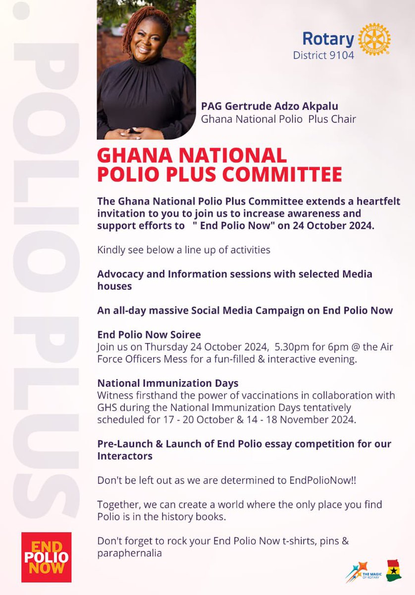 Rotary9104's tweet photo. Join the commemoration of #WorldPolioDay on October 24 to learn more about how you can get involved.
#WorldPolioDay #October #EndPolioNow #RotaryD9104 #PeopleOfAction #Region27 #Ghana https://t.co/MIbQM1bd5t