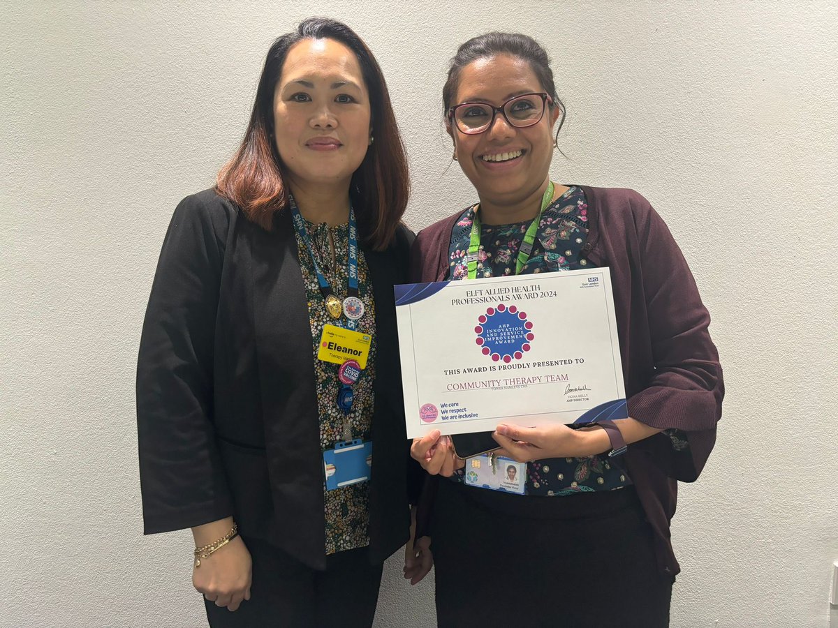 What an incredible day celebrating the amazing work of ELFT AHPs at the conference today! I am deeply humbled and honored to receive the AHP of the Year Leadership Award, and TH CHS community therapy team for winning the Innovation and Service Improvement Award.