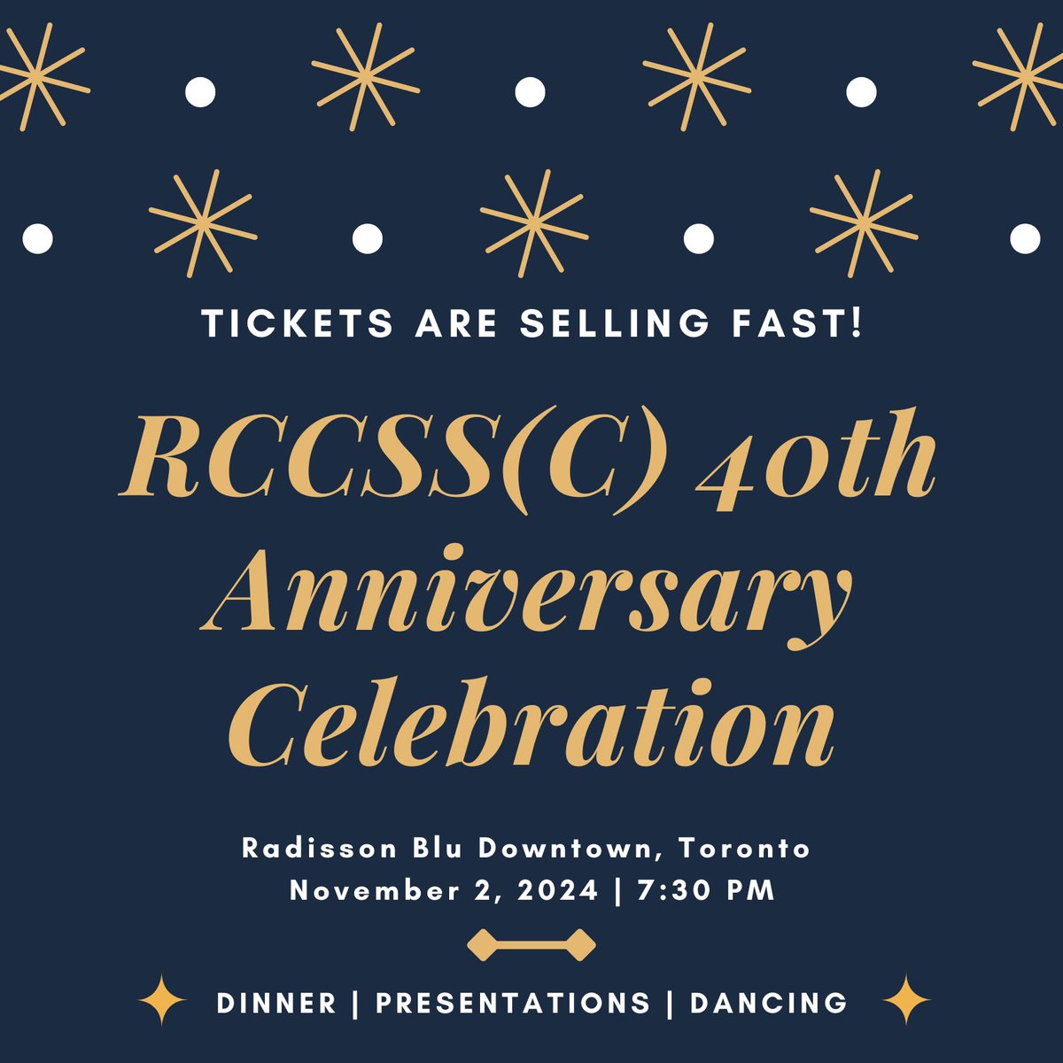Have you grabbed your ticket for the RCCSS(C) 40th Anniversary Celebration yet? Grab yours today as they're selling out fast! 🌟

Plus, you don't want to miss out on a great evening of presentations, networking, and entertainment!

Details &amp; tickets: 
rccssc.ca/index.php/regi…
