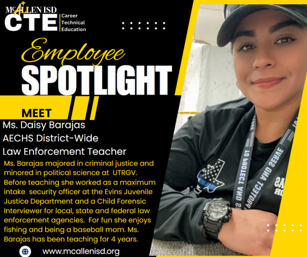 McAllen ISD CTE (@mcallenisdcte) on Twitter photo Introducing Ms. Daisy Barajas, district-wide law enforcement teacher at AECHS <a href="/MsBarajas2023/">AECHS Criminal Justice</a> <a href="/AECHSLibrary/">Achieve Early College High School Library McAllen</a> Introducing Ms. Daisy Barajas, district-wide law enforcement teacher at AECHS <a href="/MsBarajas2023/">AECHS Criminal Justice</a> <a href="/AECHSLibrary/">Achieve Early College High School Library McAllen</a>