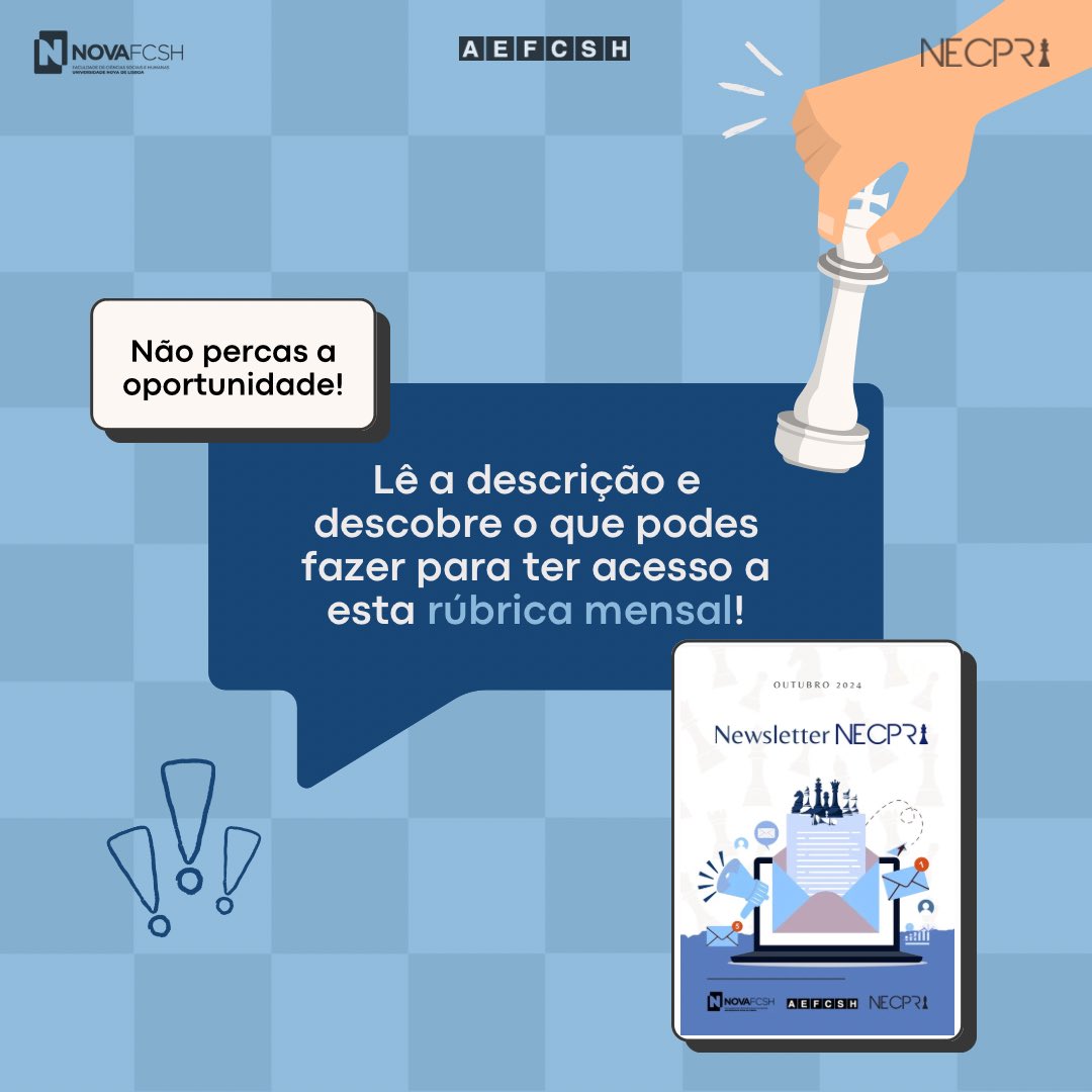 📢 Apresentamos a NEWSLETTER NECPRI 📢 

A nova rúbrica mensal ideal para te manteres a par da atualidade, eventos e outras iniciativas! 

Interessado? Para receberes a newsletter mensalmente , só precisas de preencher o formulário  no link da nossa bio do instagram! 🤩📖