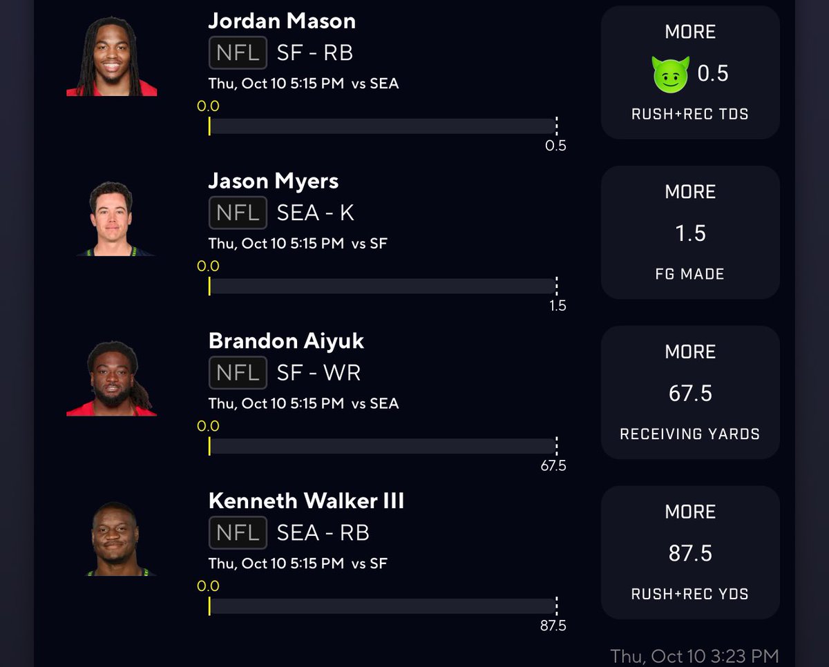 southside_bets's tweet photo. Still playing Aiyuk bump!!! And here’s a game stack I’m running as well.

Like and Follow for the 1st TD prop 😈

Discord: https://t.co/2rwD8iji6Y

Don’t forget to join for free ⬆️⬆️⬆️

#GambingTwitter #sportsbettingpicks #sportsbettingtwitter #PrizePicks #fliff #potd #mlbbets #nukes #betting #picks #sportsbet #sports #Trending #TrendingNow #NFL #nhl #MLB #Sleeper #chalkboard #SSB #hardrockbet
