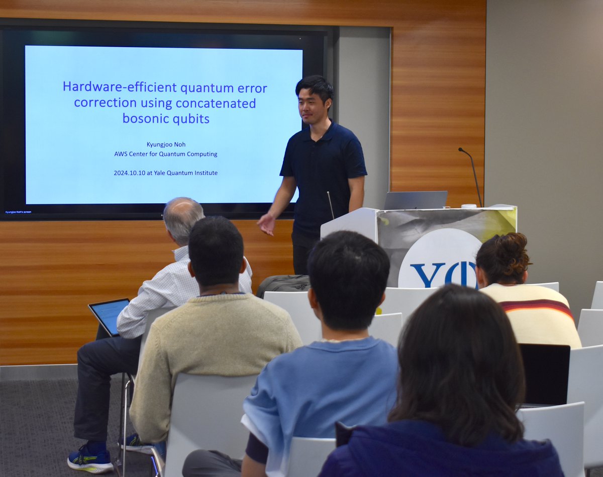 YaleQuantumInstitute (@yale_qi) on Twitter photo Today, <a href="/kyungjoo_noh/">Kyungjoo Noh</a> from <a href="/awscloud/">Amazon Web Services</a> came back to YQI for a talk on "hardware-efficient quantum error correction using concatenated bosonic qubits". quantuminstitute.yale.edu/event/yqi-talk… Today, <a href="/kyungjoo_noh/">Kyungjoo Noh</a> from <a href="/awscloud/">Amazon Web Services</a> came back to YQI for a talk on "hardware-efficient quantum error correction using concatenated bosonic qubits". quantuminstitute.yale.edu/event/yqi-talk…