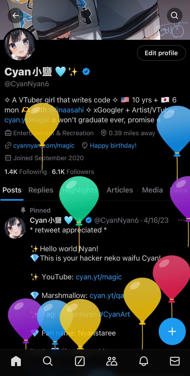 CyanNyan6's tweet photo. It’s my birthday! 🥳🎉✨

This year has been tough—running away from home, giving up my pets, and starting over in a new country without friends. 

But I’m so grateful for your support. I couldn’t have made it without you. 

Thank you, from the bottom of my heart🩵 #CyanBDay24 https://t.co/QQCgyj8OI8