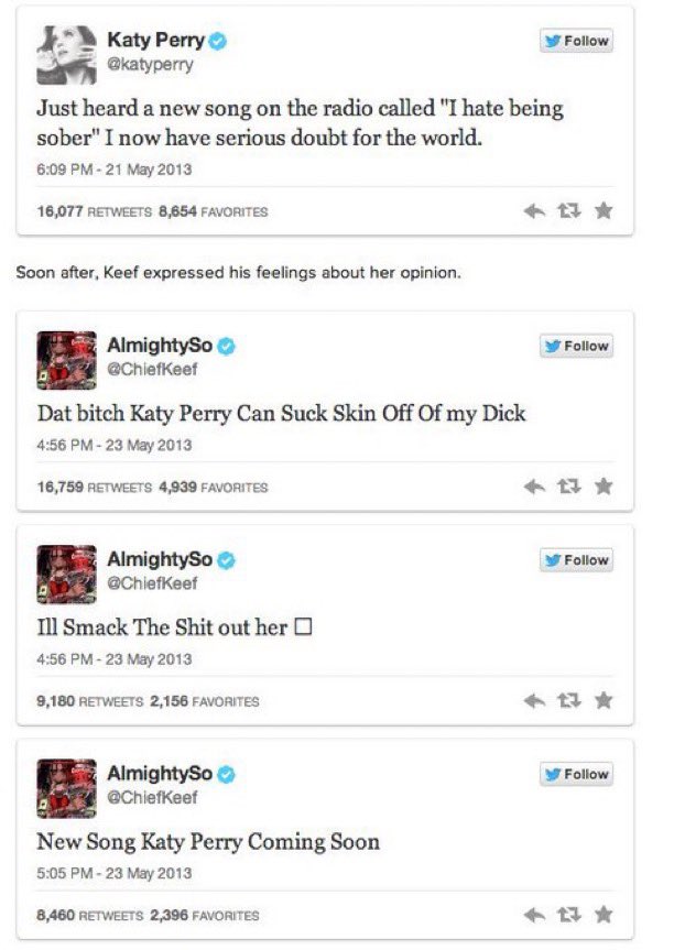 ayeejuju's tweet photo. when chief keef was beefing with katy perry 😭 https://t.co/wFwohkc9ML