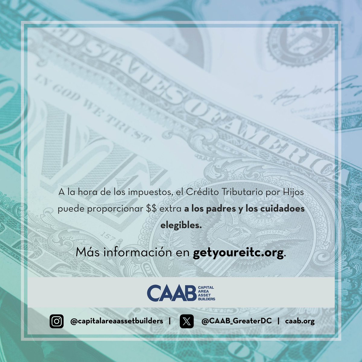 ¿Ya te enteraste? Puedes ser elegible para el #CréditoTributarioPorHijos si ganaste $2,500 o más en el 2023. ¡Este crédito puede ayudar con el costo de criar niños! Presenta una declaración de impuestos en GetYourEITC.org para conseguir tu crédito.