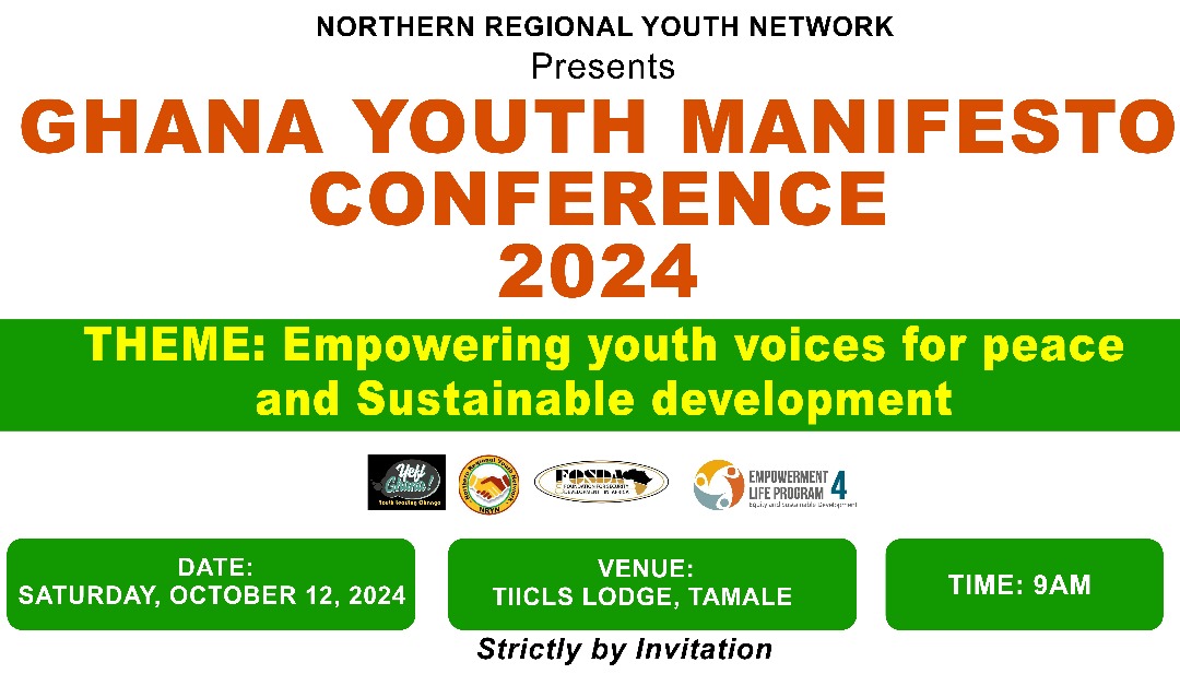 🚀 Exciting News! We are hosting the Ghana Youth Manifesto 2024 as part of #GYM4PD2024! 🌍

This exclusive event is strictly by invitation, gathering CSOs, stakeholders and young voices for peace and development. Let’s make an impact! 💪✨  #NRYN