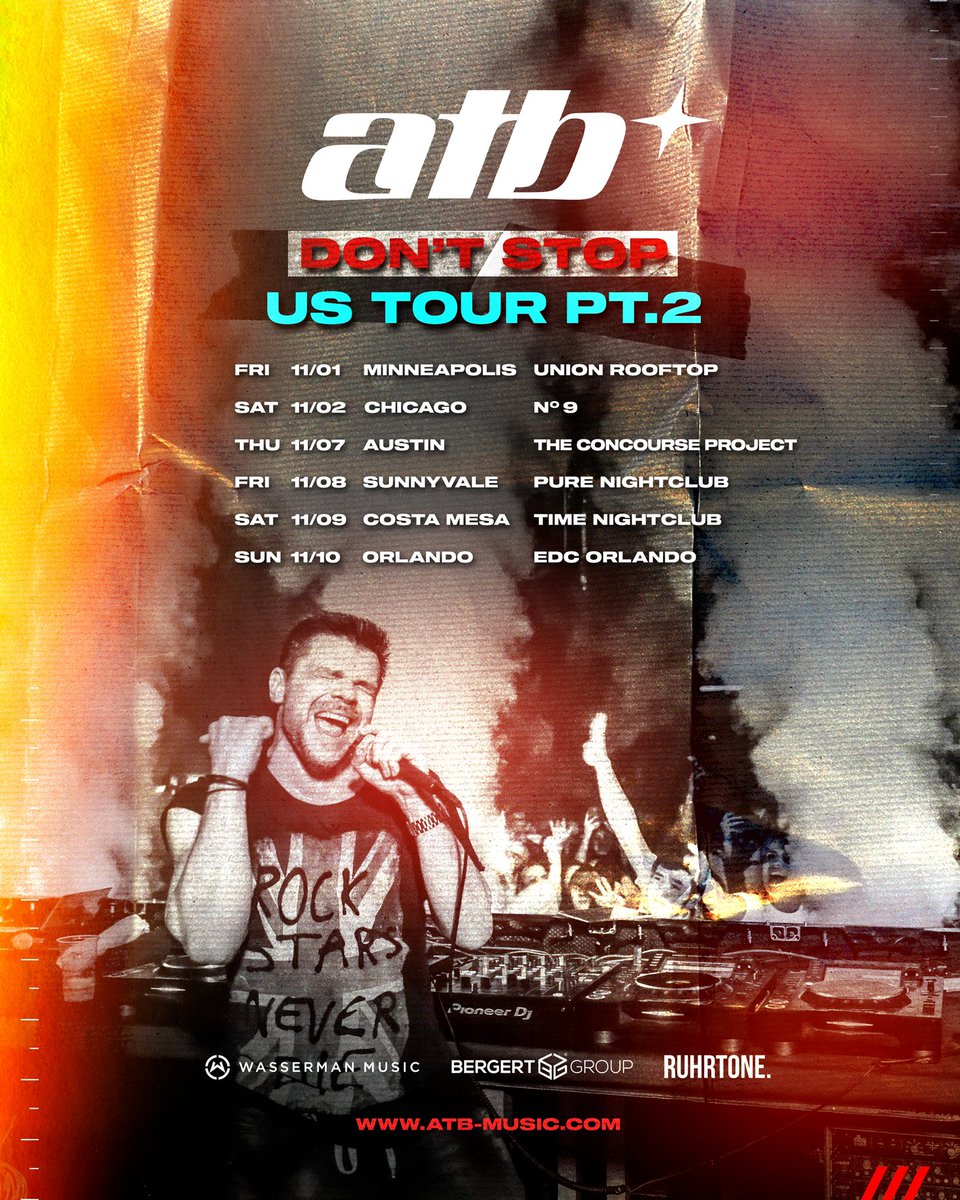 🇺🇸 USA 🇺🇸
Meet me at my "Don't stop US tour pt2" in #chicago #Minneapolis #Austin #Sunnyvale #Costamesa #orlando #edc 
👉 atb-music.com/tour/
