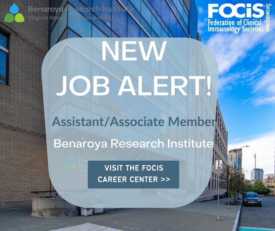 FOCIS (@focisimmunology) on Twitter photo Check out the FOCIS Career Center for a new job listing! The <a href="/BRIseattle/">Benaroya Research Institute</a> (BRI) is looking for an Assistant/Associate Member.
Read about the role here: ow.ly/umUU50TG4WZ Check out the FOCIS Career Center for a new job listing! The <a href="/BRIseattle/">Benaroya Research Institute</a> (BRI) is looking for an Assistant/Associate Member.
Read about the role here: ow.ly/umUU50TG4WZ