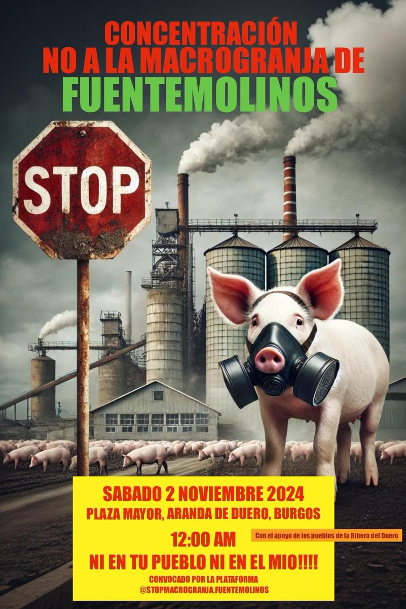 Sábado 2 de Noviembre concentración en contra de la instalación de la #macrogranja de Fuentemolinos. #StopMacrogranjas #NiEnTuPuebloNiEnElMío