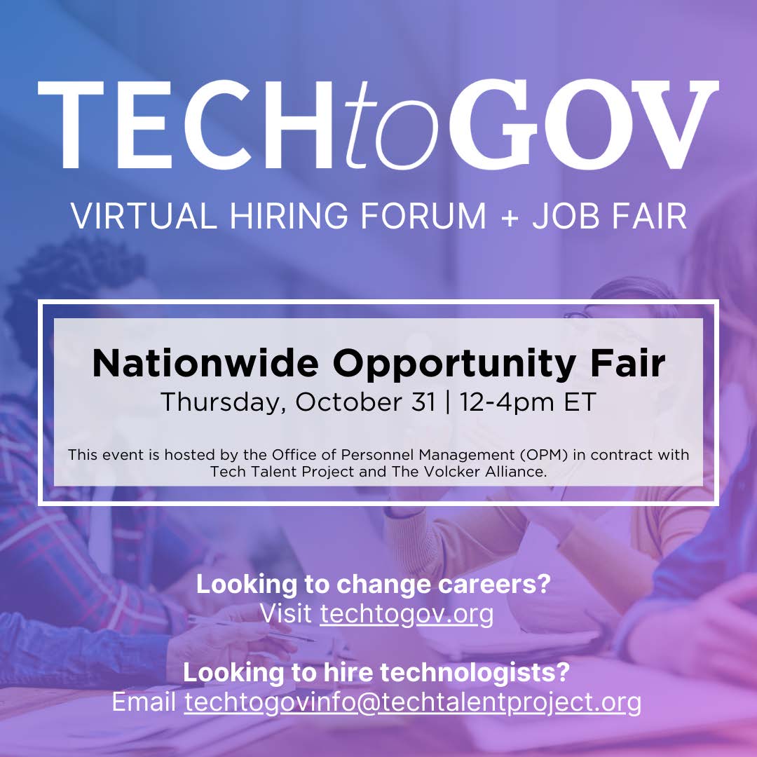 VolckerAlliance's tweet image. Ready to make a difference in the public interest tech field? Join us on Oct 31 for the Nat&apos;l Tech to Gov Virtual Hiring Forum and Job Fair! Explore opps at all levels &amp;amp; fields, from gov roles to fellowships. Register now:
bit.ly/3zUPRj5 #PublicInterestTech #Hiring #Tech