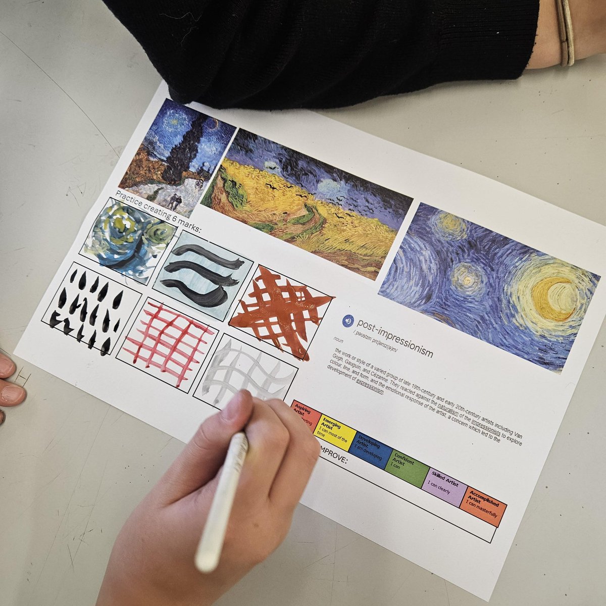 OfficialEcco's tweet photo. Amazing work from our Y7s in Miss Waine’s art class this week. Learning all about post-Impressionism. Well done everyone 👏👏❤️🖤🎨🖌️ https://t.co/sKQyAHdsor