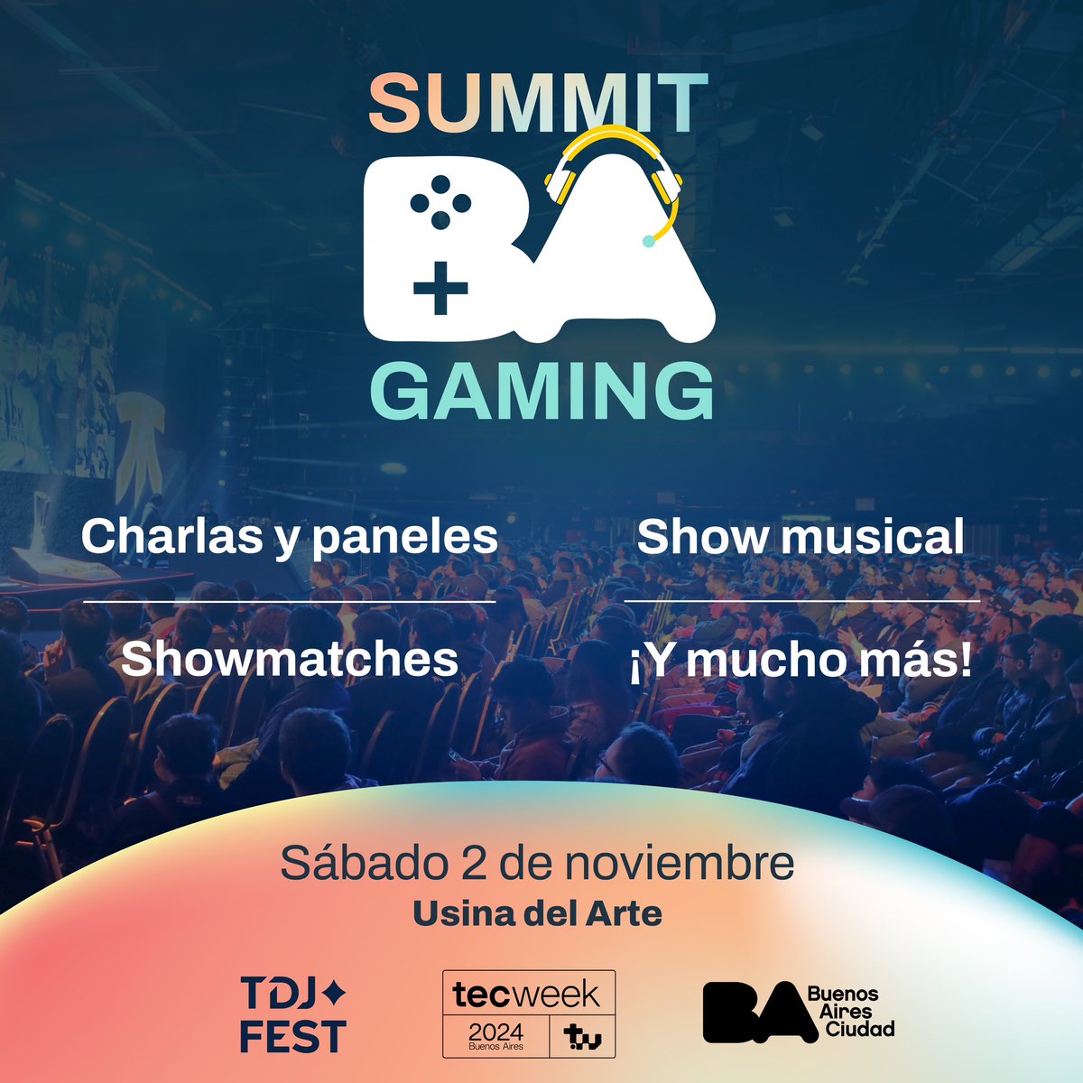 BAinnovacion's tweet photo. ¡Llega el Summit BA Gaming a #TDJFest2024! 

Un evento único donde se conectan creadores, gamers y expertos de la industria de los esports. 🚀 https://t.co/6LFCdKKvgO