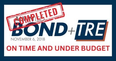 GOOD NEWS: The 2018 Bond projects have officially all been completed! 

With the final project marked off the list, we are proud to announce that we came in on time and under budget. 

Read the full story here: alvinisd.net/article/1810684