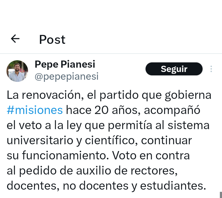 El privatizador de la UNAUacusa falsamente a la Renovación, que no acompañó, se abstuvo.
Quien sí acompañó votando favorablemente fue el diputado <a href="/MartinArjol/">Martin Arjol</a>, integrante de... la <a href="/ucrmisionesweb/">UCR Misiones</a>, su mismo partido 🤦
Agradecemos cada día la oposición que tenemos.