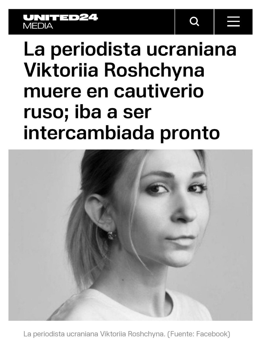 La #periodista ucraniana Victoria Roshchyna ha sido asesinada por Rusia, mientras la tenían detenida

Ella intentó informar en los territorios ucranianos ocupados por las tropas rusas. La capturaron. Ahora está muerta

Su intento fue de una valentía indescriptible. DEP