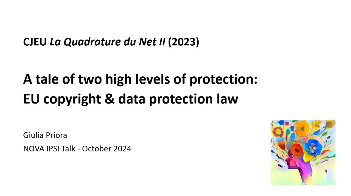 nova_ipsi's tweet photo. In yesterday's IPSI TALK @giuliapriora presented the #CJEU La Quadrature du Net II decision, discussing when #CopyrightEnforcement can justify data retention and lead to less litigious societies https://t.co/CuRIrIIAol