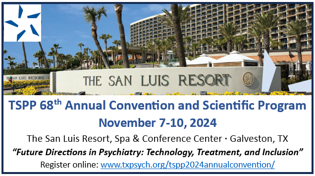 This World Mental Health Day, Invest in Your Future: Attend TSPP's 68th Annual Convention! Register Now: txpsych.org/tspp2024annual…
#WorldMentalHealthDay #txpsych #fedtxpsych #TSPP #TSPP2024 #mentalhealth #psychiatry #texaspsychiatry #conference #CME #texas #tx #galveston #register