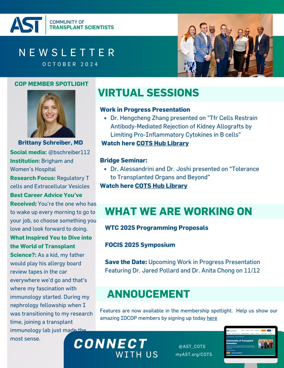 Reminder to check out our October COTS Newsletter for the latest updates on what's going on in our COP. Remember to check out our next Work in Progress presentation coming up on Nov 12th! 

Let us know of any recent publications so we can highlight them in our next newsletter!