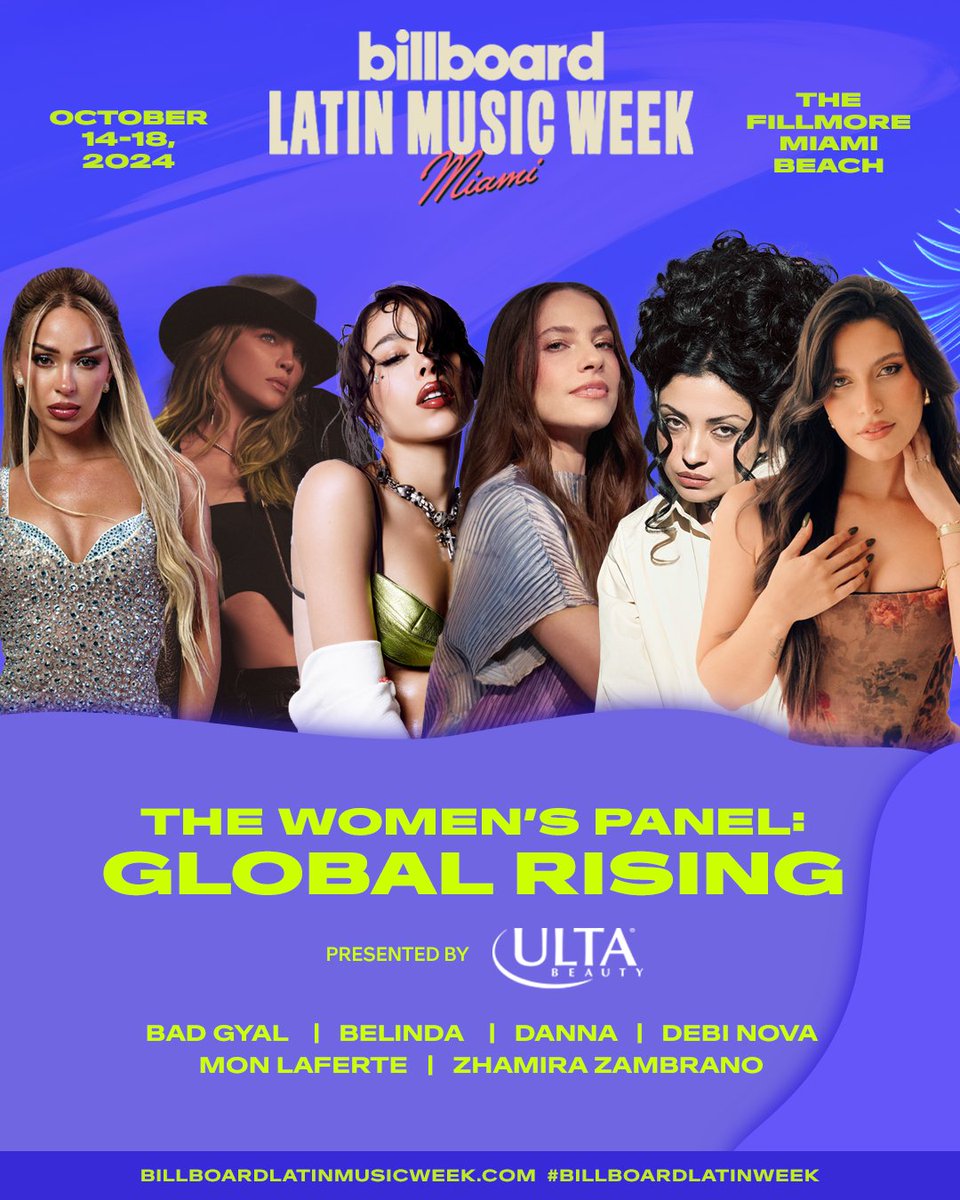 This year's #BillboardLatinWeek women's panel presented by @UltaBeauty celebrates global stars making moves on the Billboard Charts. 📈  #ad 

Get to know Bad Gyal, Belinda, Danna, Debi Nova, Mon Laferte and Zhamira Zambrano in a conversation presented by <a href="/ultabeauty/">Ulta Beauty</a>. #joyforward