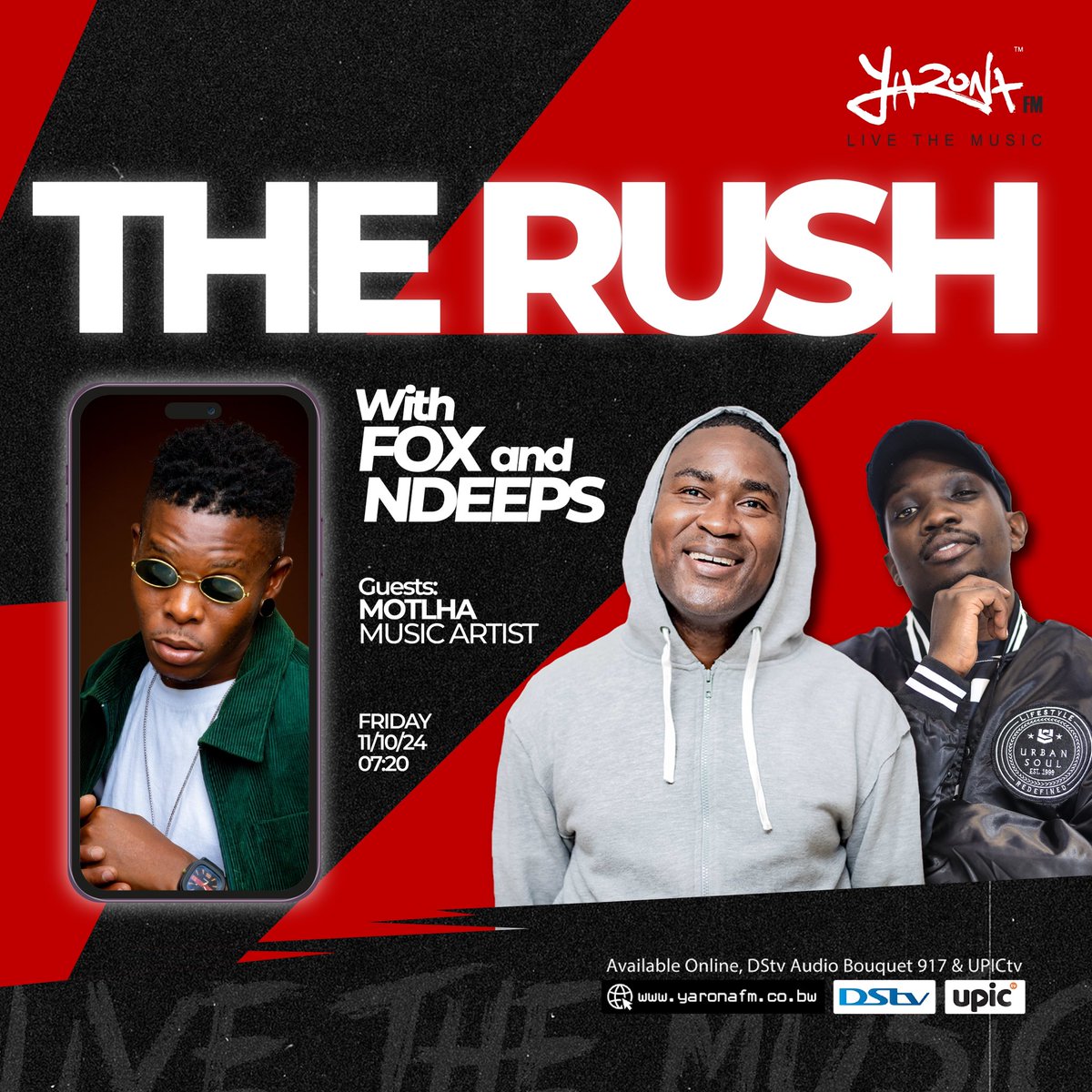 yaronafm's tweet image. At 7:20am on The Rush, @FoxPhatsimo &amp;amp; @NdeepsDaFire hang out with the Casette hitmaker, Motlha😎🇧🇼🎶

#FreedomSquare