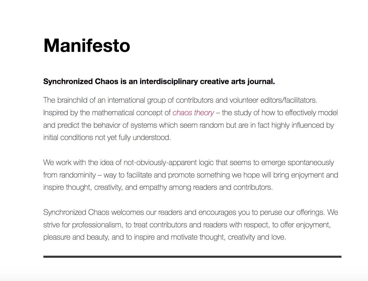 Jerome William Berglund (hiatus) (@berglundjerome) on Twitter photo <a href="/synchchaos/">Synchronized Chaos</a> Check out beautiful latest issues, read fine works exhibited+learn more about this wonderful platform+their amazing mission at impressive website here: synchchaos.com/about/
#subsopen #submit #journal #art #arts #write #writing #writer #writingcommunity #submittable #writersofx <a href="/synchchaos/">Synchronized Chaos</a> Check out beautiful latest issues, read fine works exhibited+learn more about this wonderful platform+their amazing mission at impressive website here: synchchaos.com/about/
#subsopen #submit #journal #art #arts #write #writing #writer #writingcommunity #submittable #writersofx